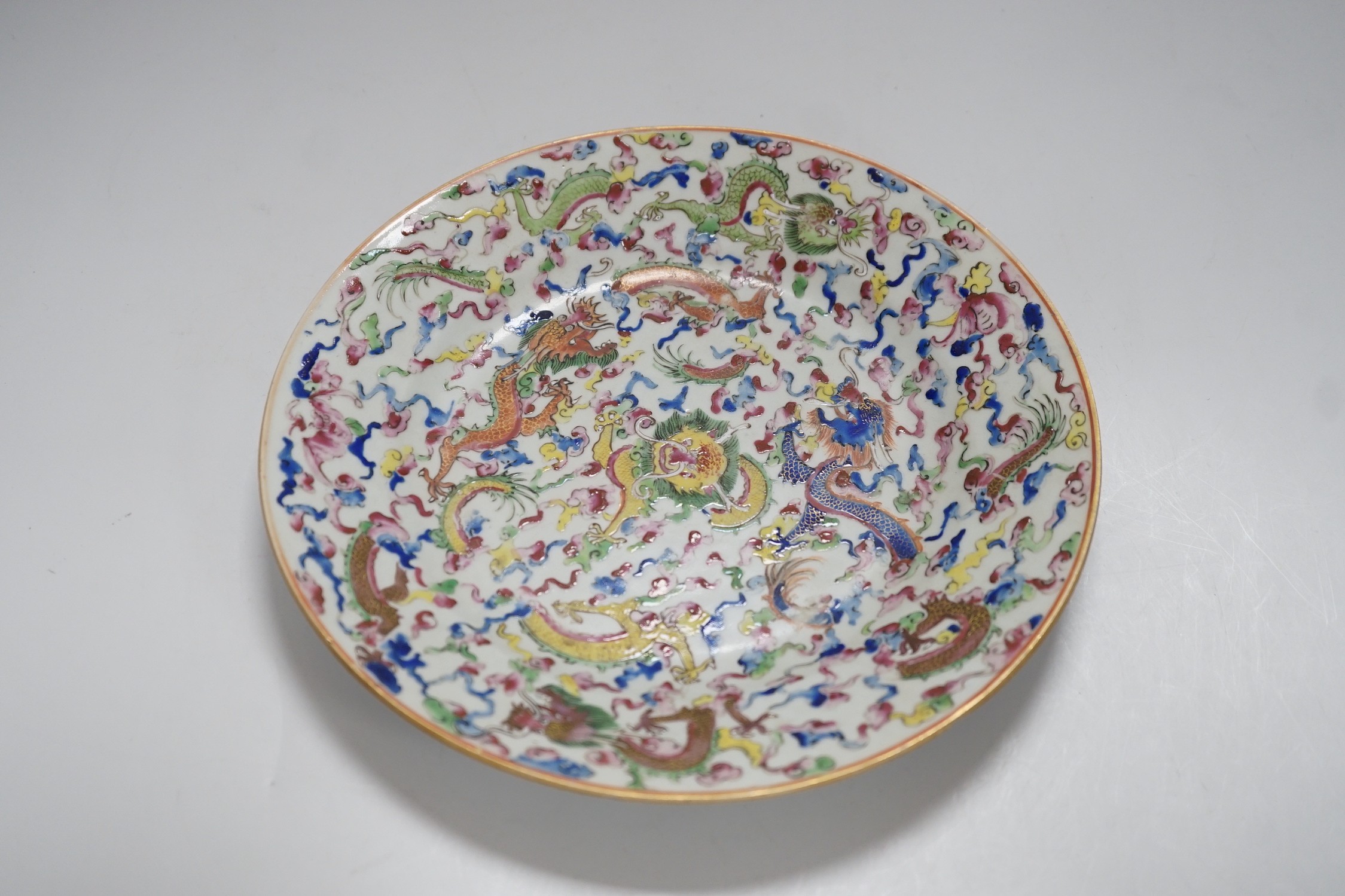A 19th century Chinese enamelled porcelain ‘dragon’ plate, 23cm